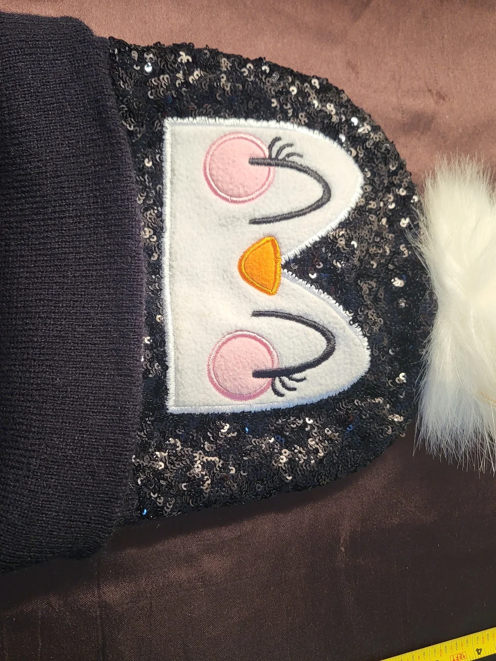 Kids Sequin Penguin Pom Beanie - Black
